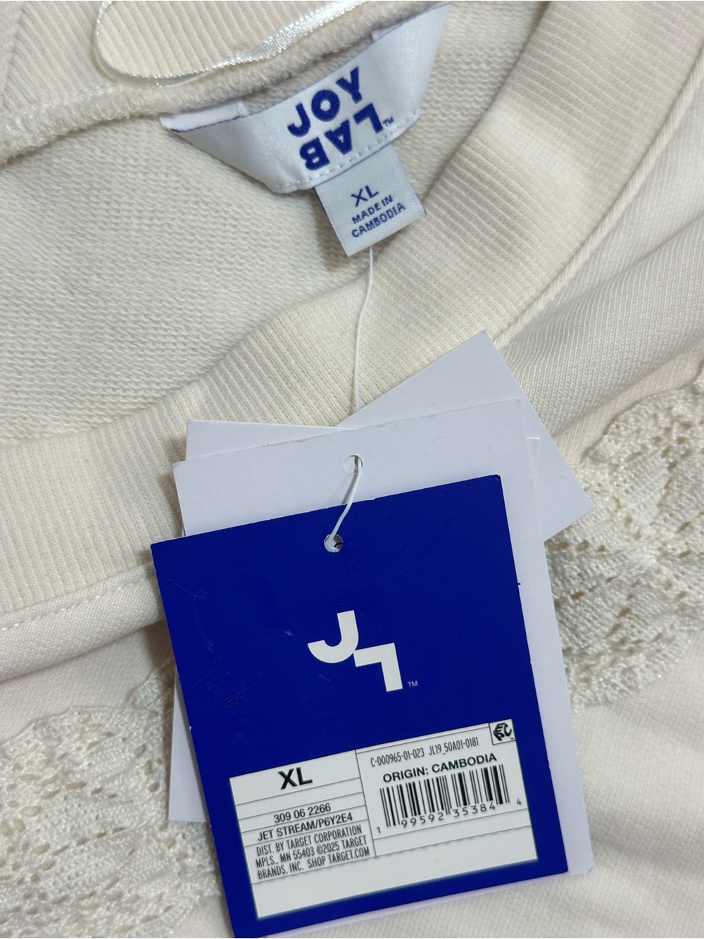 JoyLab Cream V-Neck Lace-Trim Pullover Sweater - Picture 5 of 6